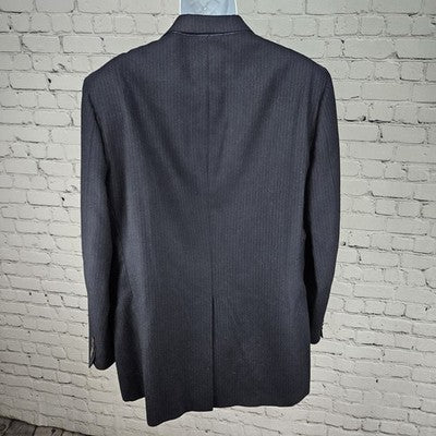 VTG Bill Blass Navy Pinstriped 2 Button Vented Notch Blazer Sport Coat USA 46L