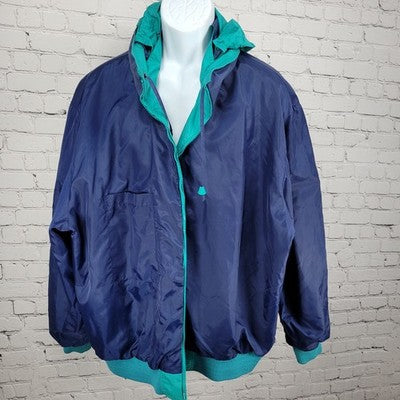 VTG McGregor Green Blue Anti Breeze Hideable Hood Zip Windbreaker Jacket 3X