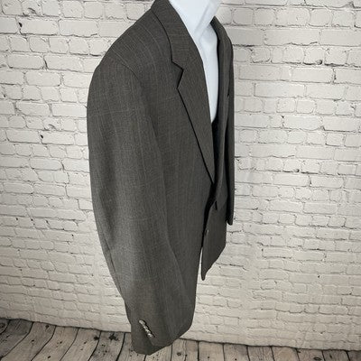 Hart Schaffner Marx Grey Brown Check 2 Button Blazer Coat USA Made Size 44L