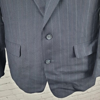 Hart Schaffner Marx Navy 100% Wool Pinstriped 2 Button Blazer Sport Coat USA 40R