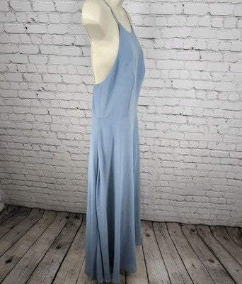 Jenny Yoo Blue Chiffon Strappy Open Back Side Slit Bridesmaid Maxi Dress 10