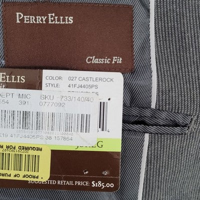Perry Ellis Castlerock Grey Classic Fit 2 Button Blazer Sport Coat Jacket 38R
