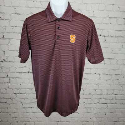 Syracuse University Navy Red Striped Logo Short Sleeve Polo Shirt Size Small S
