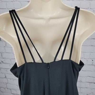VTG Black Ice Evening Strappy Rhinestone Stretch Cocktail Dress USA Made Size 14