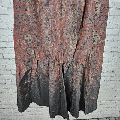 VTG Devan Red Paisley Unlined Ruched Back Pockets Zip Long A-Line Skirt USA 8