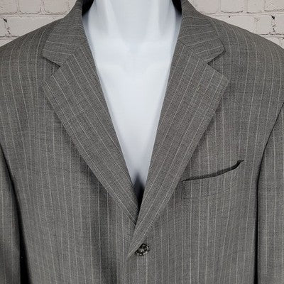 Lineage Grey Super Fine Wool Pinstriped Full Suit Set Blazer Size 46L Pants 40L