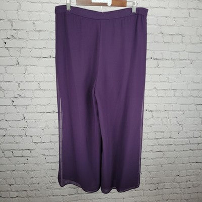 Coldwater Creek Purple High Rise Wide Leg Side Slits Pants Petite 12P (34x27)