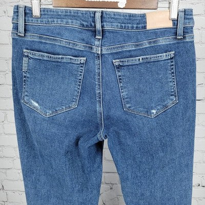 Paige Denim Blue Brigitte Distressed Mid Rise Straight Ankle Jeans 27 (29x28)