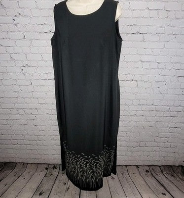 VTG Courtenay Black Sleeveless Wheat Grass Side Slits Unlined Shift Dress 14