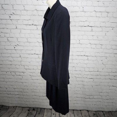 VTG Jones New York Navy 100% Wool Full Skirt Jacket Suit 2 Piece Set USA 8/10