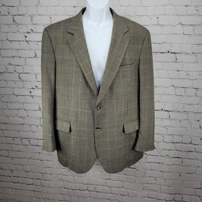 Jos A Bank Black Beige 100% Wool Houndstooth 2 Button Blazer Sport Coat 44R