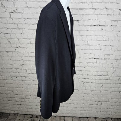 Stafford Navy Wool Blend Executive Classic Fit Hopsack Blazer Notch Stretch 54R
