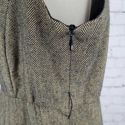VTG Soda Blu Brown Wool Blend Herringbone Sleeveless Lined Dress USA Medium M
