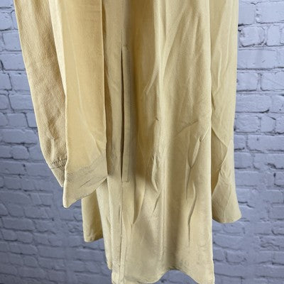 August Silk Yellow 100% Silk Buttoned Long Sleeve Tunic Blouse Top Size Medium M