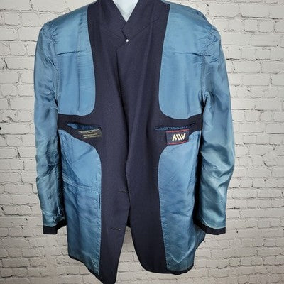 VTG MW Navy Wool Blend 2 Button Vented Notch Blazer Sport Coat USA Size 50L
