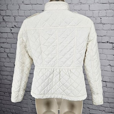 Talbots Ivory Quilted Insulated Lightweight Stand Up Collar Zip Jacket Petite