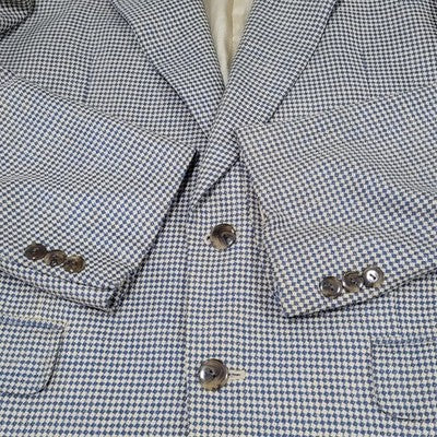 The Texas Clothier Blue Beige Silk Wool Check 2 Button Blazer Sport Coat 41R