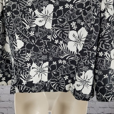 Croft & Barrow Black & White Floral Cotton Stretch Buttoned Lined Jacket Size 14