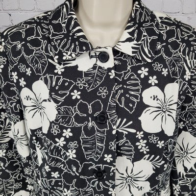 Croft & Barrow Black & White Floral Cotton Stretch Buttoned Lined Jacket Size 14