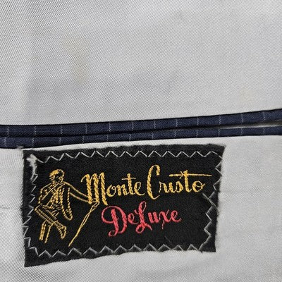 VTG Barney's Monte Cristo DeLuxe Navy Pinstriped Notch Blazer Sport Coat USA 38