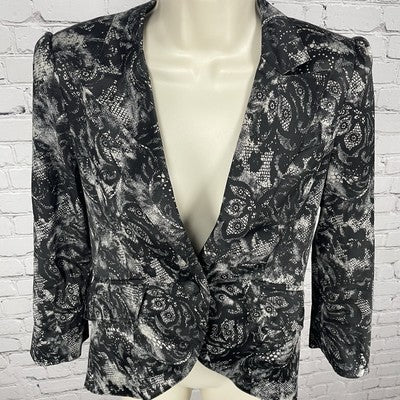 Bellatrix Black Lace Printed Lightweight Stretch Blazer Jacket Small S *buttons