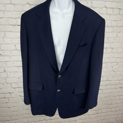 VTG Just Men’s Navy Textured 2 Gold Button Ventless Blazer Sport Coat Size 42L