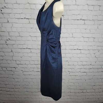 Adrianna Papell Blue Sheen Sleeveless Ruched Waist Stretch Sheath Short Dress 8