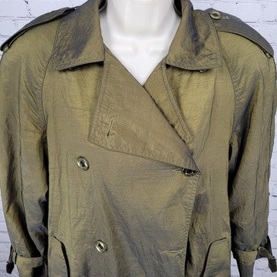 Jones New York Green Sheen Wool Lined Double Breasted Peacoat Trench Coat 8P
