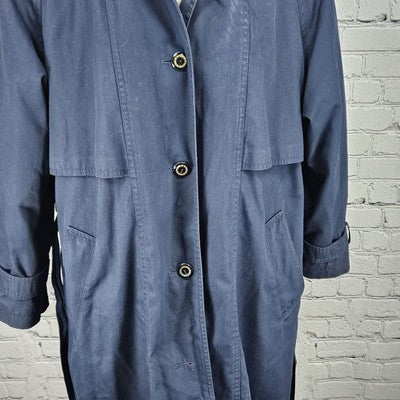 VTG F.S.L Collection Navy Belted Hood Removable Bodywarmer Liner Trench Coat 8P