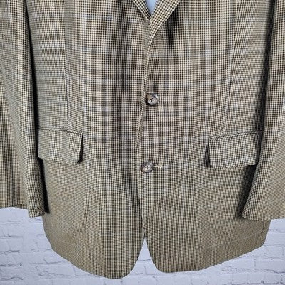 VTG Harold Powell Black Tan Houndstooth 3 Button Notch Blazer Sport Coat USA 42R