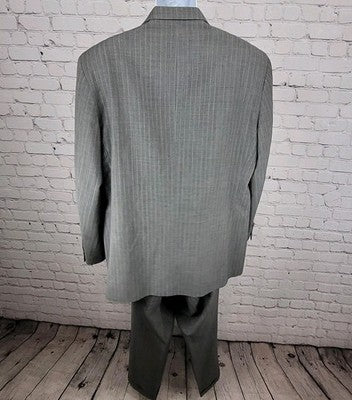 Lineage Grey Super Fine Wool Pinstriped Full Suit Set Blazer Size 46L Pants 40L