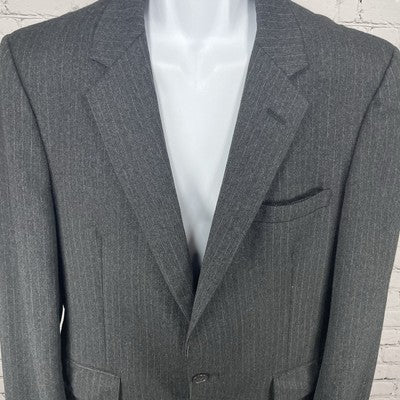 VTG Botany 500 Grey Pinstriped 2 Button Vent Blazer Sport Coat USA Made Size 41S