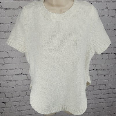 Anthropologie White Soft Cozy Chunky Knit Short Sleeve Sweater Top Size XS
