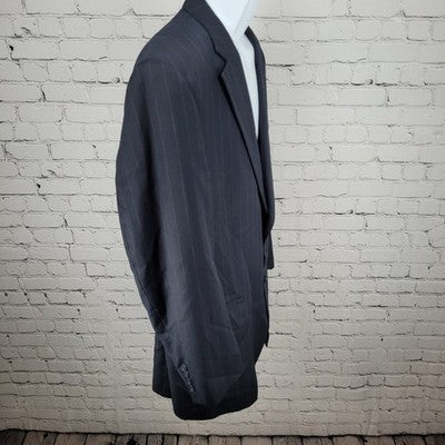 Jos A Bank Dark Navy Pinstriped 100% Wool Travelers Blazer Sport Coat Size 42R