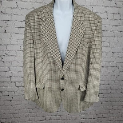 VTG Racquet Club Ivory Tan Houndstooth Blazer Sport Coat USA Made Size 44