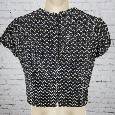 VTG Gloria Swanson Puritan Forever Young Fashion Black Sequin Top Size Small S