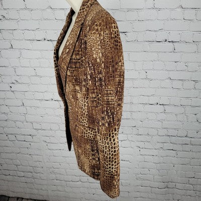 Peace Of Cloth Brown Animal Print 1 Button Stretch Blazer Jacket USA Made Size 8