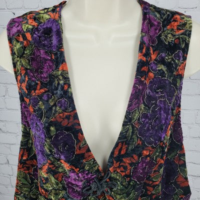 VTG Maren Multicolor Velvety Metallic Floral Toggle Vest USA Made Size Medium M