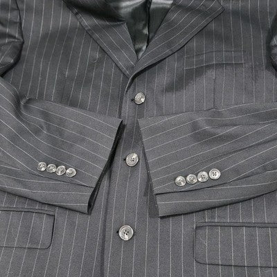 Chaps Black 100% Wool Pinstriped 3 Button Vented Notch Blazer Sport Coat 42R