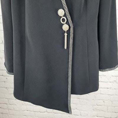 Promise New York Black Rhinestone Trim Embellished Brooch Lined Jacket Size 14