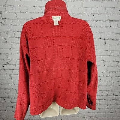 Coldwater Creek Red Cotton Blend Stretch Check Buttoned Over Shirt Size XL