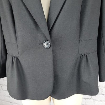 Ann Taylor LOFT Black Ruffle Pleated One Button Blazer Suit Short Jacket Size 8