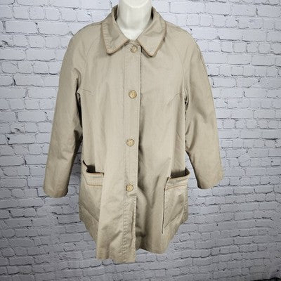 VTG Rain Or Shine Tan Removable Faux Fur Lining Buttoned Trench Coat USA Small S