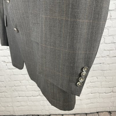Hart Schaffner Marx Grey Brown Check 2 Button Blazer Coat USA Made Size 44L