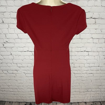 Laundry By Shelli Segal Red Ruched Puff Short Sleeve Stretch Zipped Dress Size 4