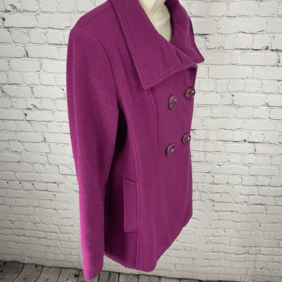 Steve Madden Purple Wool Blend Buttoned Vented Pea Coat Pockets Size Small S