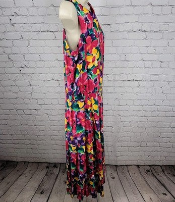 VTG E.D. Michaels Multicolor Floral Sleeveless Pockets Unlined Dress 15-16
