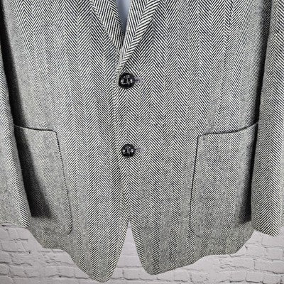 VTG Silvermans Black White Linen Wool Blend Herringbone Blazer Sport Coat 42R