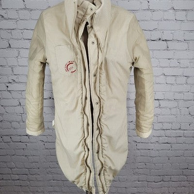VTG Bsk Outwear Beige Full Zip Knit Collar Zipped Pockets Coat Teen Size Large L