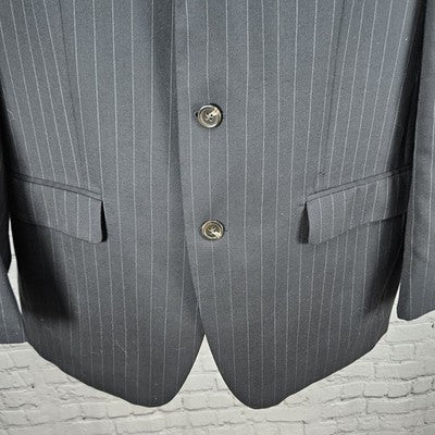 Chaps Black 100% Wool Pinstriped 3 Button Vented Notch Blazer Sport Coat 42R